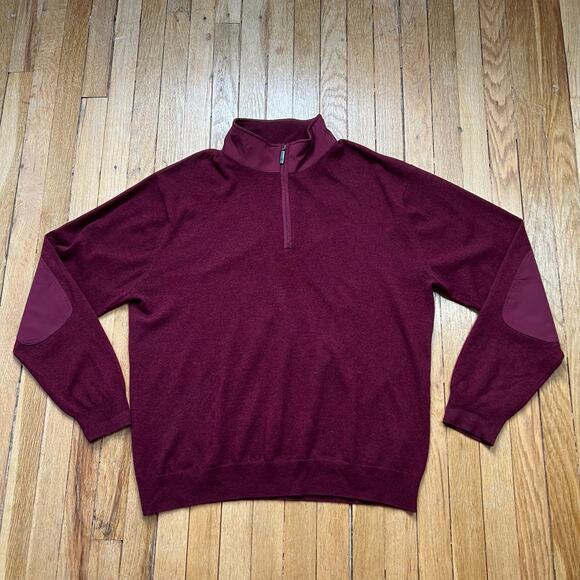 Orvis Wool & Cashmere 1/4 Zip Sweater‎ Elbow Patch Men's Size Extra Large Wine - Picture 1 of 13